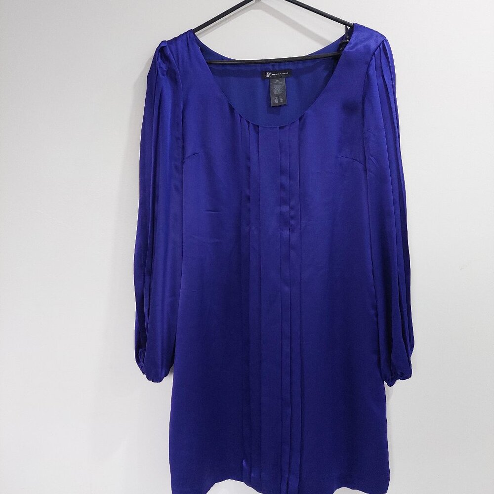 INC International Concepts Sz 10 Silk 100% Pleated Long Sleeve Dress Tunic Blue